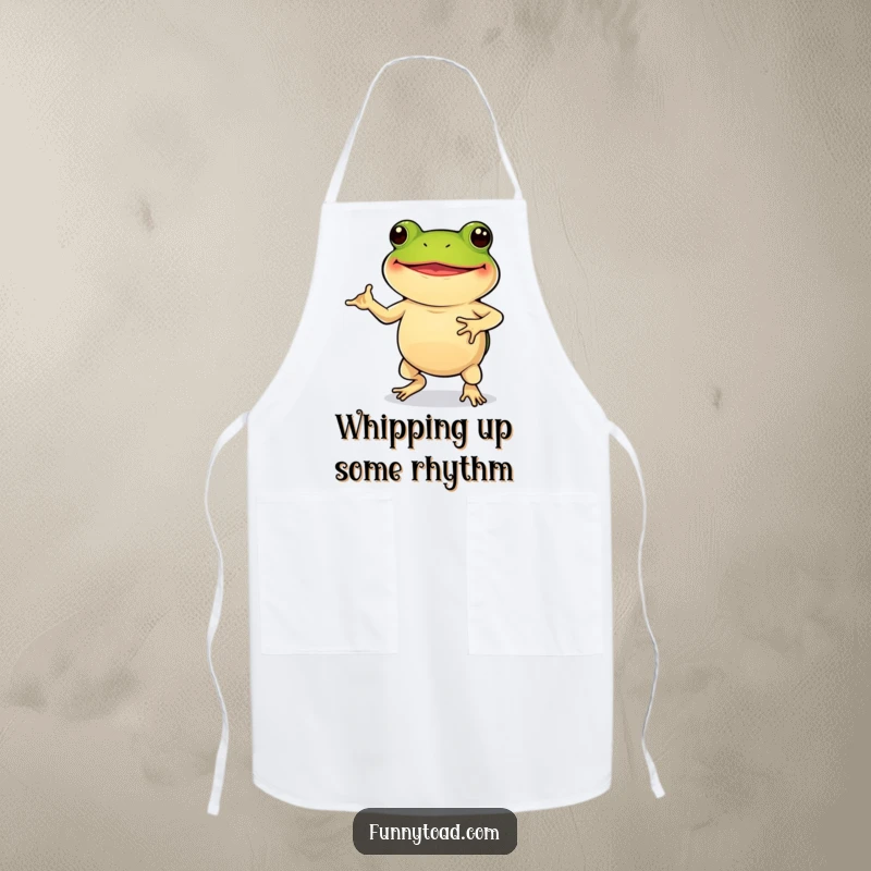 Funny Apron: A Grinning Toad with Short Legs Performing a Lively Dance While Ready to Cook.