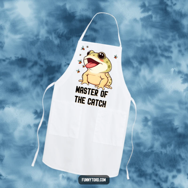 Funny Apron: A Toad with a Wide Smile Juggling Colorful Flies, Ready for Kitchen Adventures.