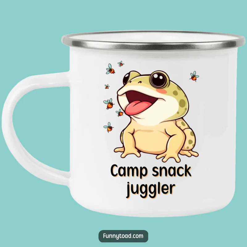 Funny Toad Juggling Flies Camping Mug: Adventure Fuel with Fun