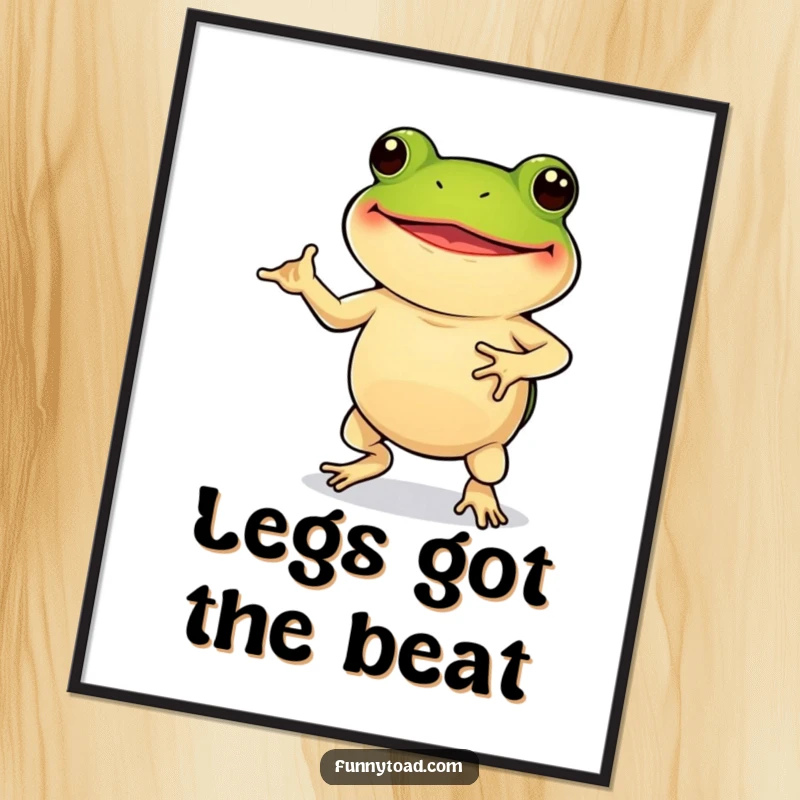 Funny Digital Art Print: A Grinning Toad with Short Legs Performing a Joyful and Hilarious Dance.