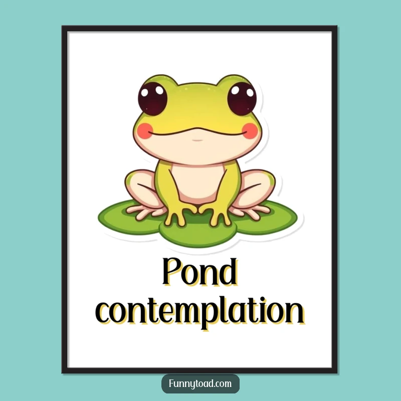 Funny Toad Digital Art: Stylized Lily Pad Amphibian Print, Instant Humorous Decor