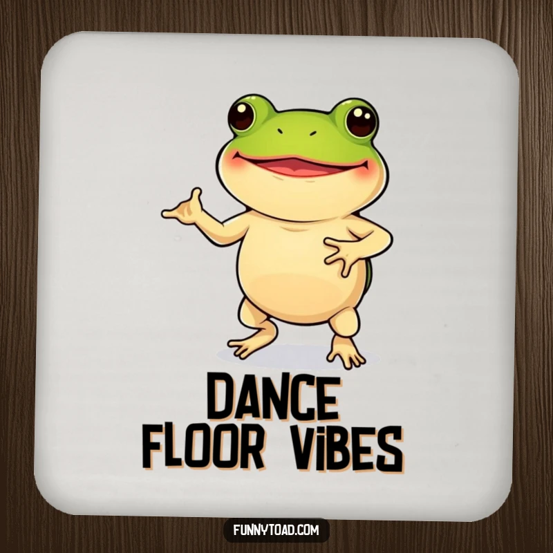 Funny Drink Coaster: A Grinning Toad with Stubby Legs Doing a Hilarious Dance, Protecting Surfaces.
