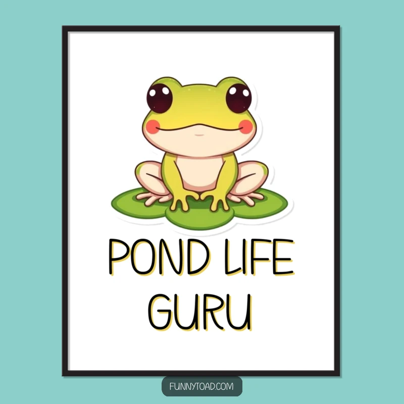 Funny Toad Poster: Stylized Lily Pad Amphibian Art, Hilarious Home Decor Piece
