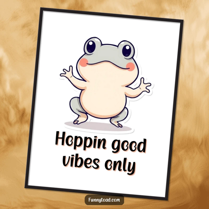 Funny Free Printable Wall Art: A toad with energetic lines around its body is doing a little enthusiastic hop.