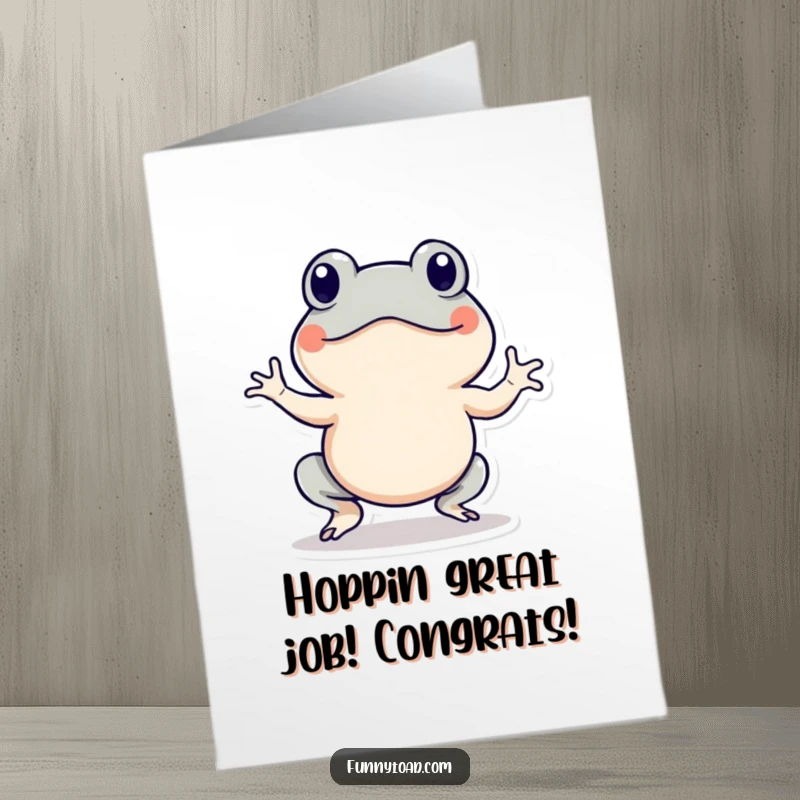 Funny Free Printable Congratulations Card: A toad with energetic lines around its body is doing a little hop.